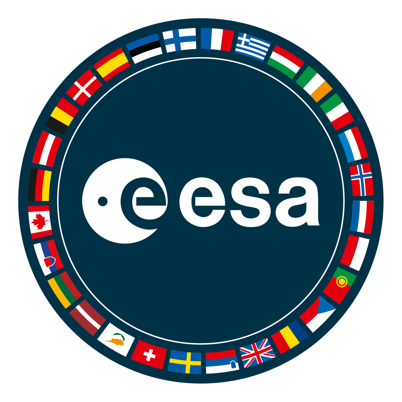 European Space Agency patch surrounded by national flags